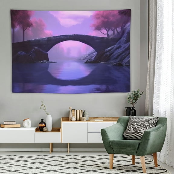 PRATYUS Lake Landscape Tapestries 60x40 Inch Foggy Above Lake Trees Rocks Bridge Tapestry for Bedroom Aesthetic Home Decor Backdrop Men Women Dorm Wall Tapestry 60x40in