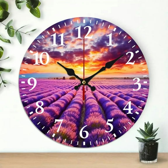PRATYUS Lavender Flowers Sunset Clouds Wall Clock Silent Movement 10x10in