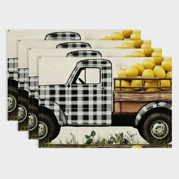 PRATYUS Lemons Theme Linen Table Placemats for Birthday Parties, Christmas, and Buffets - Set of 4 Hard Paper Mats - Heat-Resistant & Insulated 18x12in