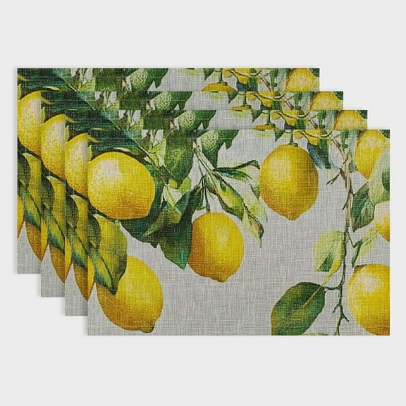 PRATYUS Lemons Tree Dining Table Placemats Set of 4 Linen Cloth Indoor Outdoor Placemat for Kitchen, Parties, Restaurants, Buffets - Heat Resistant & Easy to Clean 18x12in