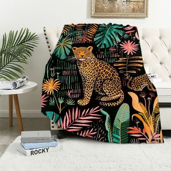 PRATYUS Leopard Jungle Maximalism Print Throw Blanket for Bed Sofa Living Room Decor All Seasons Soft Plush Blankets Excellent Hand Feel 40x50in