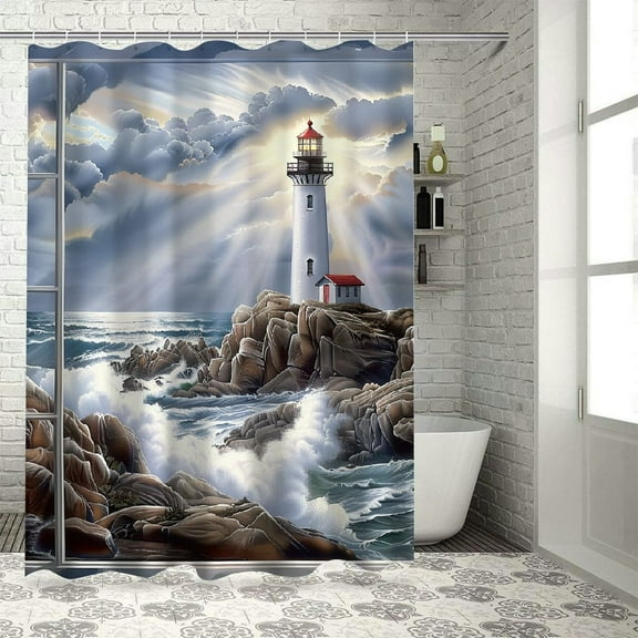 PRATYUS Lighthouse Waves Rocks Shower Curtain for Bathroom Decor Polyester Washable Shower Curtain with Hooks 36"x72