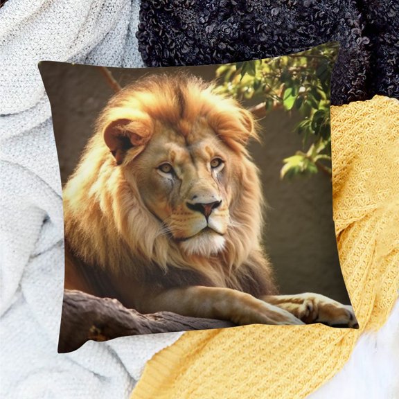 PRATYUS Lion Tree Square Cushion Cover for Home Sofa Couch Decor - Set of 1 Pillow Covers 18x18in