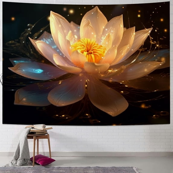 PRATYUS Lotus Tapestry, Meditation Gold Zen Tapestry Wall Hanging Spiritual Tapestries Gold and Floral Backdrop Lotus Flower Wall Art for Bedroom Women Room Wall Decor 40x60inch