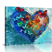 PRATYUS Love Heart Butterflies Canvas Wall Art Beautiful Love Painting Wall Art Romantic Artwork for Home Bedroom Gift for Wife Women Anniversary Framed and Stretched Ready to Hang