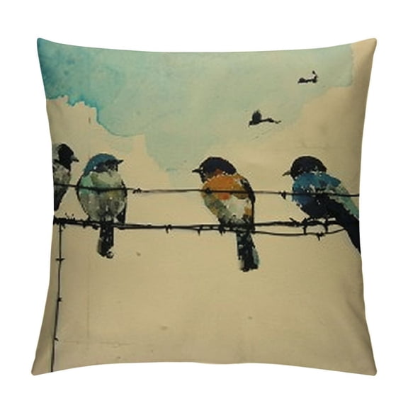 PRATYUS Pillow Decorative Throw Pillows,Small Throw Pillows for Couch,Hand-Painted Outdoor Birds Pillowcases,Spring Summer Pillows Decorative Throw Cushion Coversfor Sofa Teal Blue White