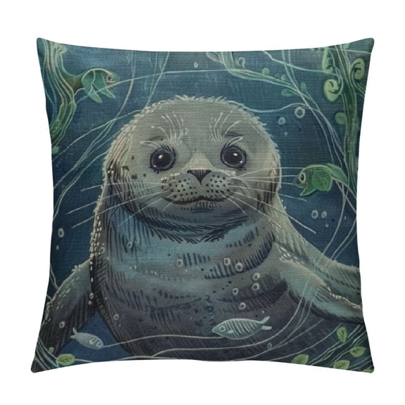 PRATYUS Manatee Throw Pillow Cover Seamless Background with Tropical Sea Wildlife Manatee Underwater Decorative Square Pillow Case for Home Bedroom Living Room Cushion Cover White