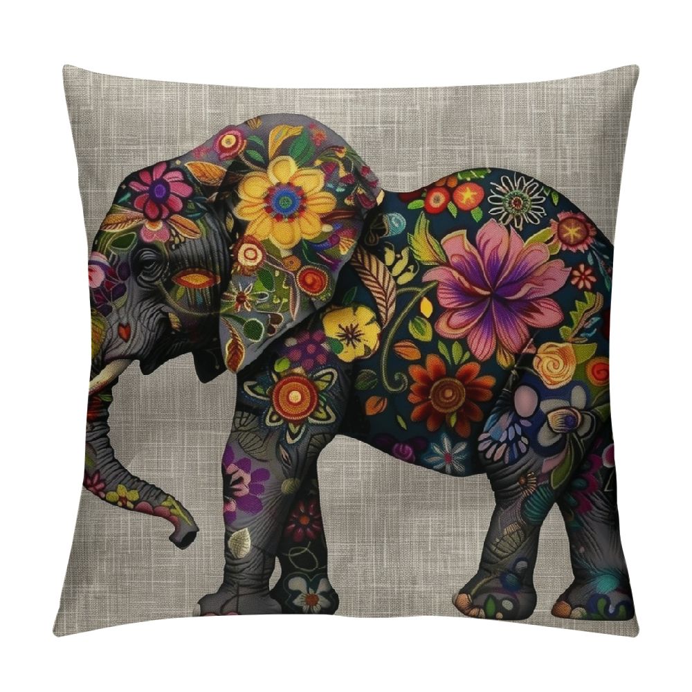PRATYUS Mandala Floral Elephant Decorative Throw Pillow Covers Cushion
