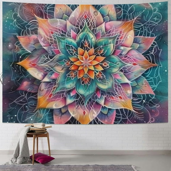 PRATYUS Mandala Lotus and Outer Space Tapestry Bohemian Hippie Mandala Tapestry Psychedelic Aesthetic Flower Wall Tapestry Galaxy Space Tapestry Wall Hanging for Home Decor 40x30inch