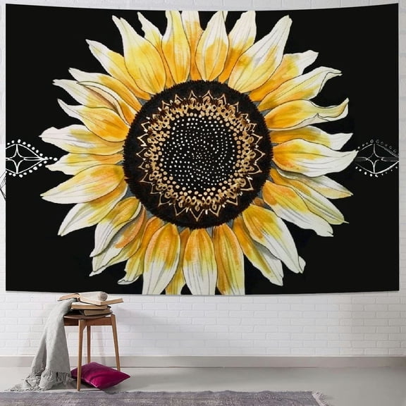 PRATYUS Mandala Sunflower Tapestry, Trippy Yellow Floral Flower Tapestry Wall Hanging for Bedroom, Hippie Tapestry Beach Blanket College Dorm Home Decor Painting