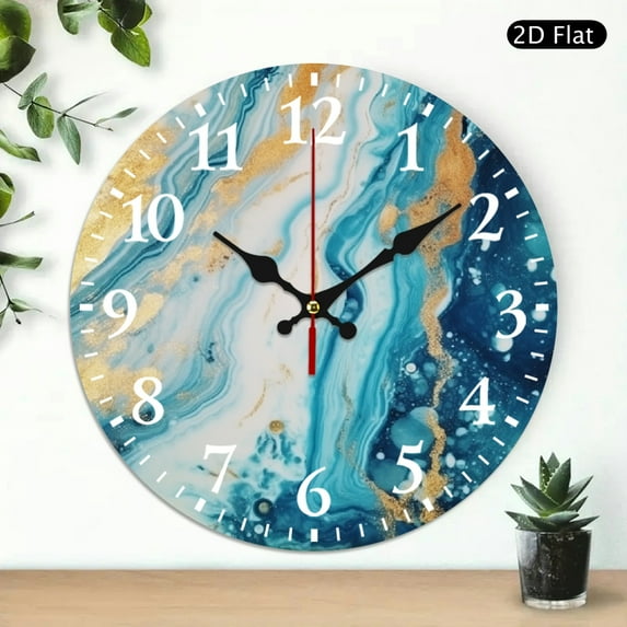 PRATYUS Marble Gold Texture Wooden Wall Clock 10 Inch Frameless Design 10x10in
