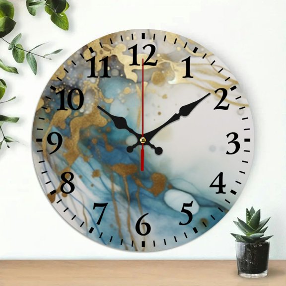 PRATYUS Marble Wall Clock Wall Hanging Decor for Living Rooms, Kitchens, Dorms - 10 Inch Frameless Round Analog Clock 10x10in