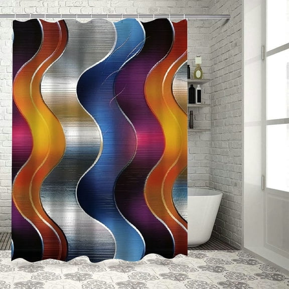 PRATYUS Metallic Design Wavy Abstract Shower Curtain Set with Hooks 100% Polyester Fiber Bathroom Decor for Home Bathtubs Decoration 36"x72