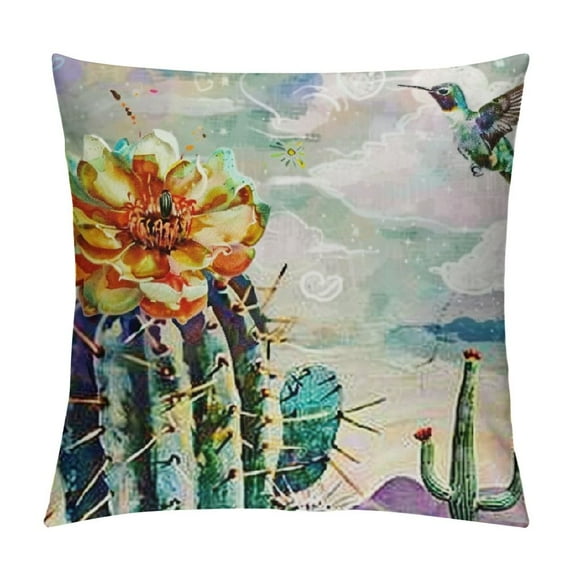 PRATYUS Mexican Cactus Throw Pillow Cover Green Plants Succulent on Desert Exotic Blossom Bird Cushion Case for Home Pillowcase 12x12in