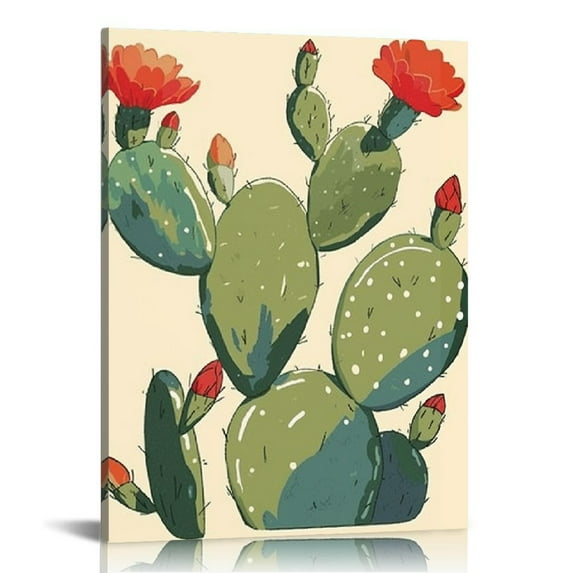 Pratyus Cactus Red Flowers Canvas Print Home Decoration Modern Wall Art for Living Room Bedroom Office 12x16in