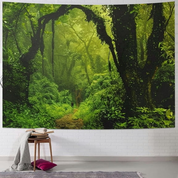 PRATYUS Misty Forest Tapestry Magical Nature Green Tree Wall Tapestry Rainforest Landscape Tapestry Wall Hanging Bohemian Psychedelic Tapestry for Bedroom Living Room Dorm 40x30inch