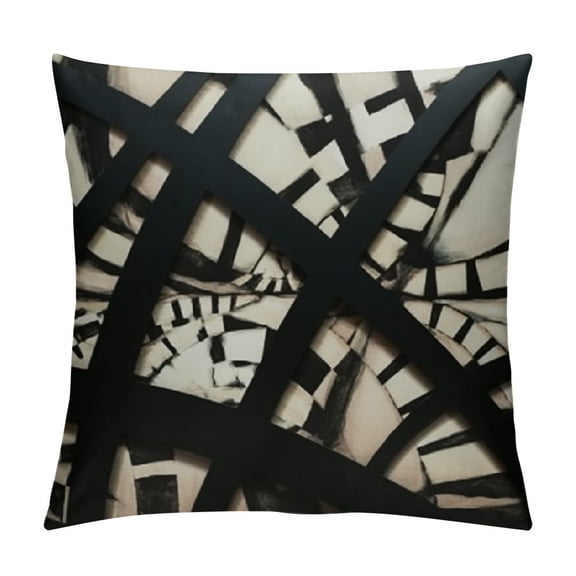 PRATYUS Modern Abstract Geometric Throw Pillow Cover,Black and Beige Art Line Pillow Cases Modern Home Decorative Cushion Covers for Couch Chair Bedroom Farmhouse Sofa 18x18in