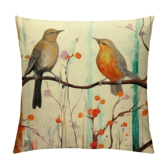 PRATYUS Modern Decoration Throw Pillow Covers Retro Bird Flowers Throw Pillowcover Vintage Sofa Cushion Cover for Couch Double Print 22x22in