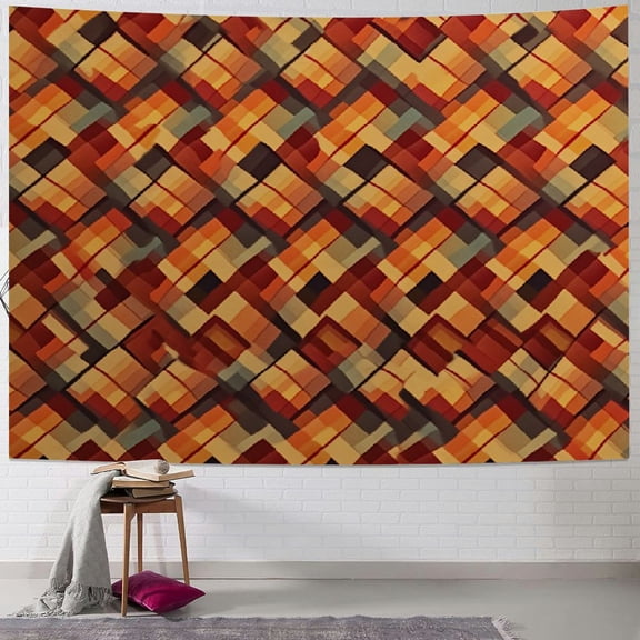 PRATYUS Modern Tapestry, Retro 60s 70s Vintage Geometrical Rounds Triangles Pattern Art Image, Wide Wall Hanging for Bedroom Living Room Dorm 50x40inch