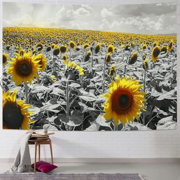 PRATYUS  Modern Tapestry, Sunflower Field White a Single Yellow Flower,Fabric Wall Hanging Decor for Bedroom Living Room Dorm,Grey 50x40inch