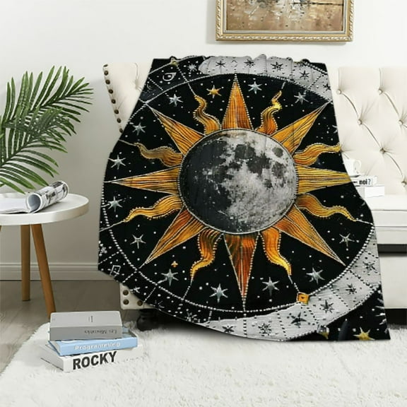 PRATYUS Moon Constellations Blanket Psychedelic Print Throw Blanket for Bedroom Decor Mystic Mandala Indie Dorm Aesthetic Decorations Black 40x50in