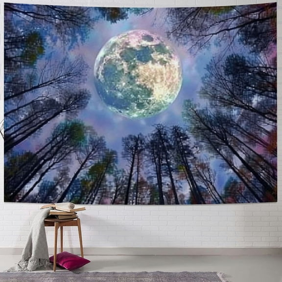 PRATYUS Moon Forest Ceiling Tapestry for Bedroom Aesthetic, Psychedelic Trees Starry Night Galaxy Sky Tapestry Wall Hanging, Tapestries Poster Blanket College Dorm Home Decor 40x60inch