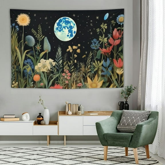 PRATYUS Moon Forest Tapestry for Bedroom Aesthetic Trip-py Galaxy Wall Tapestry for Teen Girl Nature Floral Tapestry Starry Sky Decor Wall Hanging for Dorm Living Room (60x40 Inch) 60x40in