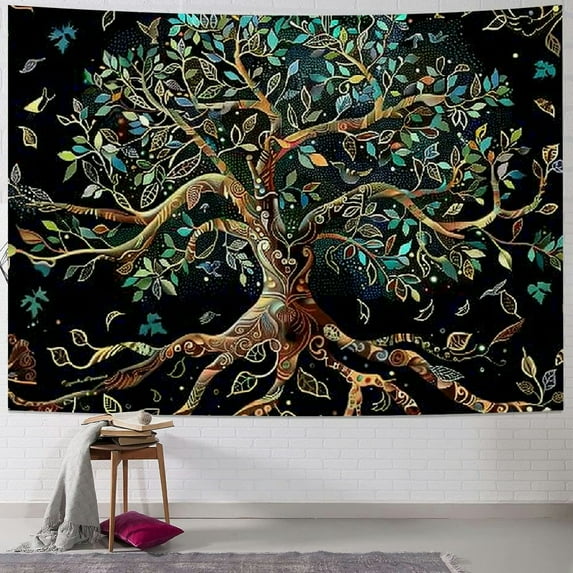 PRATYUS Moon Phase Tree of Life Tapestry Nature Flower Plant Butterfly Tapestries Boho Mandala Spiritual Tapestry Aesthetic Wall Hanging for Home Decor Bedroom Living Room Dorm Decor