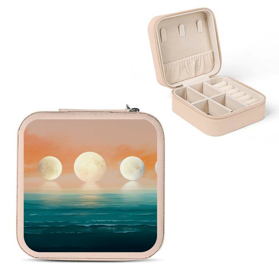 PRATYUS Moon Phases Ocean Sky Jewelry Box For Necklaces Rings Earrings Pink