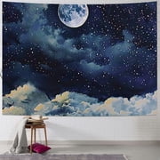PRATYUS Moon Stars Wall Tapestry Wall Hanging Outer Space and Galaxy Tapestry Night Sky with White Cloud Home Decor for Room Painting