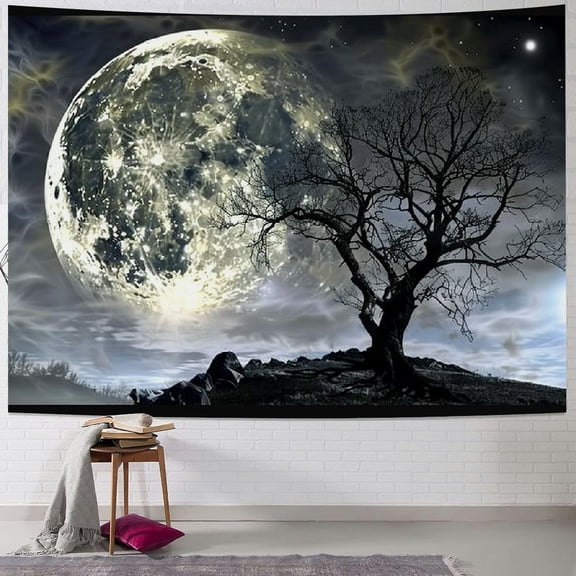 PRATYUS Moon Tapestry Galaxy Tapestry Tree Tapestry Starry Sky Tapestry Mystic Psychedelic Art Tapestry Wall Hanging for Home Decor Painting