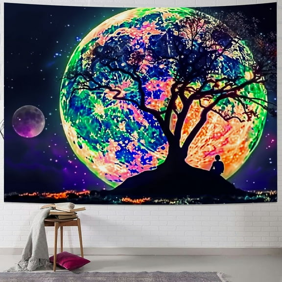 PRATYUS Moon Tapestry Trippy Galaxy Clouds Tapestry Tree Tapestry Ocean Sea Wall Tapestry Colorful Starry Sky Tapestry Wall Hanging for Bedroom Painting