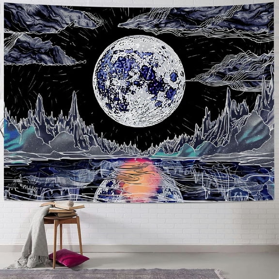 PRATYUS  Moon and Star Tapestry Clouds Tapestries ,Tapestry Psychedelic Mountain Tapestry for Room 60x50inch