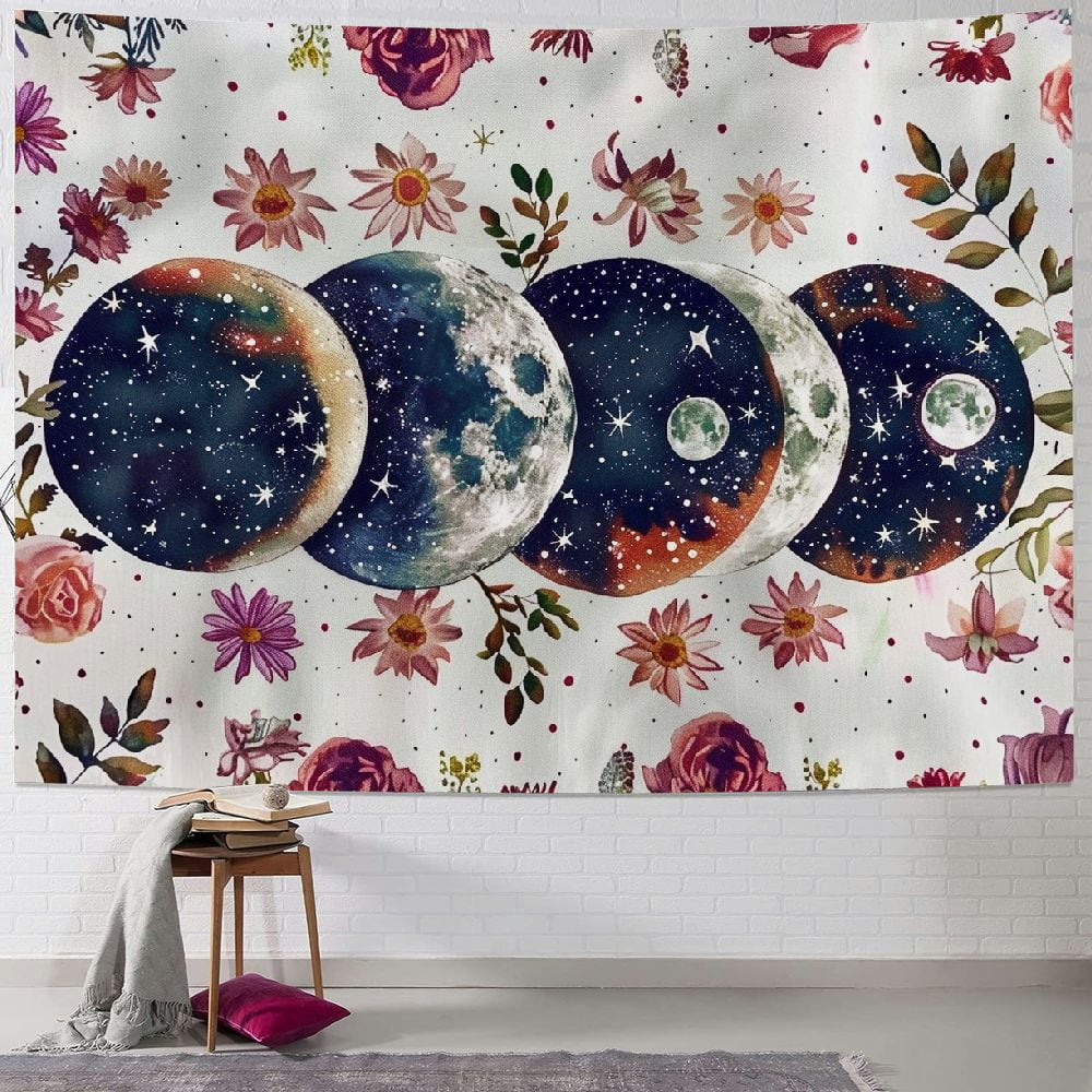 PRATYUS Moonlit Garden Tapestry, Moon Phase Surrounded by Vines and ...