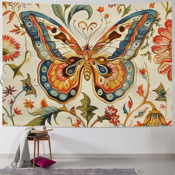 PRATYUS Moth Tapestry Insect Floral Tapestry Vintage Flower Vines Tapestries Biology Tapestry Wall Hanging for Room Painting