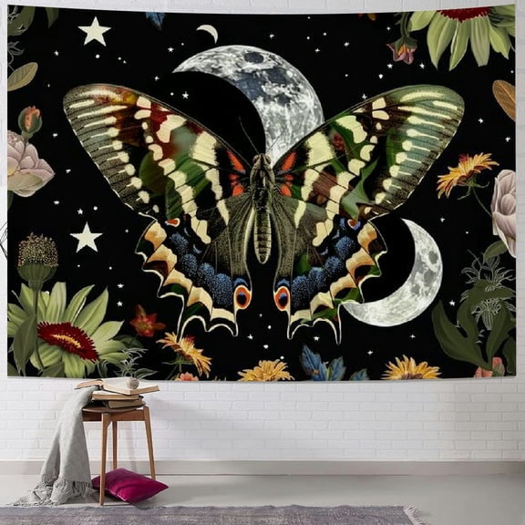 PRATYUS Moth Tapestry Moon Phase Tapestry Hippie Mushroom Flower Tapestry Garden Tapestry Eye Tapestry For Wall Hanging Ceiling Star tapestry Painting