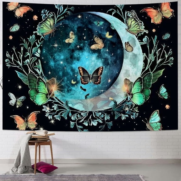 PRATYUS Moth Tapestry Moon Tapestries Mushroom Tapestry Aesthetic Butterfly Tapestry Green Floral Plant Tapestry Wall Hanging for Bedroom  Painting