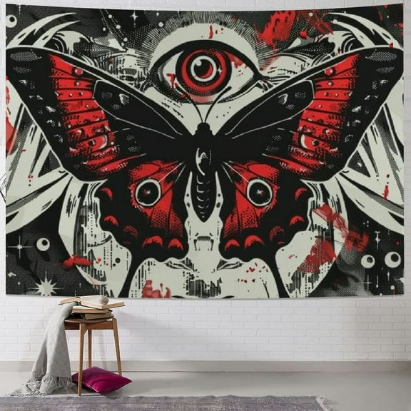 PRATYUS Mothman Tapestry Skull Tapestry Gothic Tapestry Black Red Tapestry Mandala Tapestry for Bedroom Living Room Home Decor Multi Size Painting
