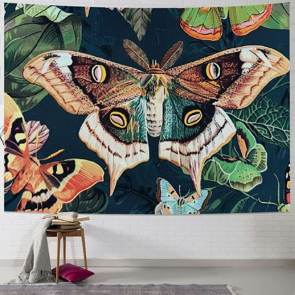PRATYUS Moths Emerald Blanket - Gift Tapestry Throw Woven from Cotto Painting