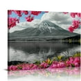 thumbnail image 1 of PRATYUS  Mount Fuji Canvas Wall Art Black and White Decor Pink Cherry Blossom Mountain over Lake Pictures Landscape Poster Prints Framed and Stretched for Living Room Bedroom 16x12in, 1 of 6