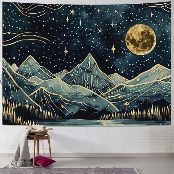 PRATYUS Mountain Forest Tapestry Boho Landscape Moon Stars Tapestry for Bedroom Aesthetic Nature Tapestry Wall Hanging Trees Wall Tapestry for Bedroom Living Room Classroom Dorm  Painting