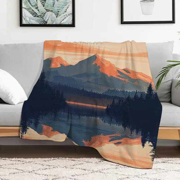 PRATYUS Mountain Lake Sunset Flannel Blanket Cozy Decorative Gift 40x50in