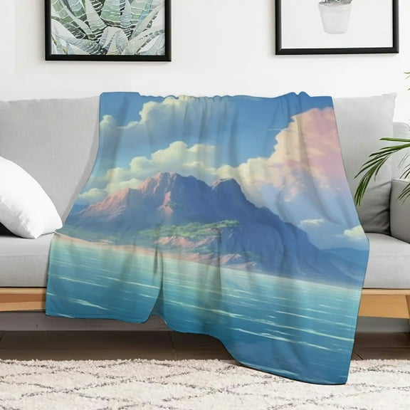 PRATYUS Mountain Ocean Clouds Flannel Blanket Soft Warm Lightweight 50x60in