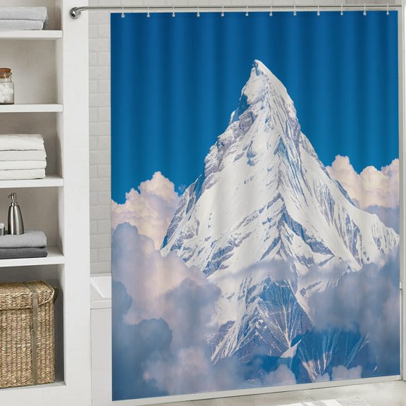 PRATYUS Mountain Range Clouds Blue Sky Waterproof Bathroom Shower Curtain 198x180cm