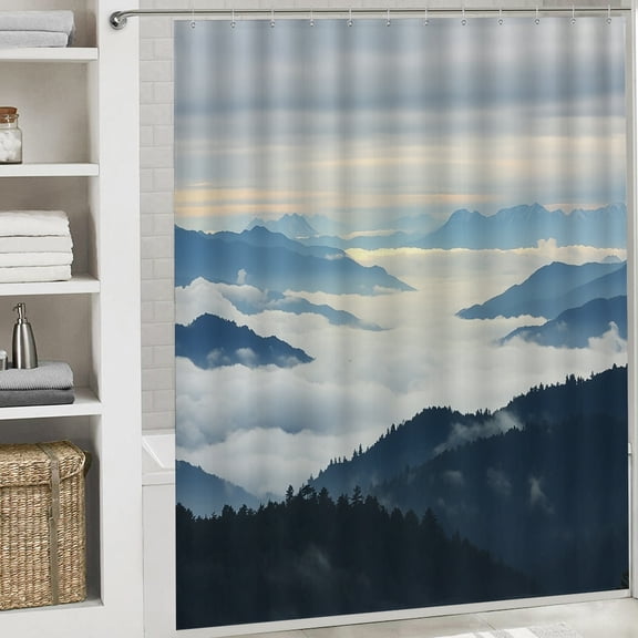 PRATYUS Mountain Range Fog Clouds Waterproof Shower Curtain for Home Bathrooms 70.8x70.8 Inches White