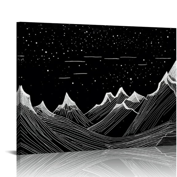 PRATYUS Mountain Range Stars Shooting Star Canvas Wall Decor for Bathroom Home Art Ready to Hang 16x12in