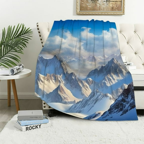 PRATYUS Mountain Snow Clouds Cozy Throw Blanket for Bedroom Living Rooms Sofa Couch All Seasons Exquisite Gifts 50x60in