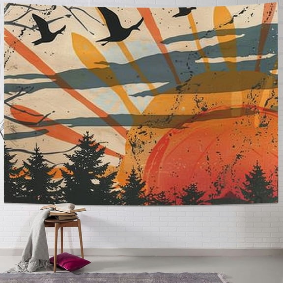 PRATYUS Mountain Sunset Bohemian Tapestry Sunset Mountain Forest Sun Cloud BOHO Vintage Aesthetic Tapestries Wall Hanging For Room Painting
