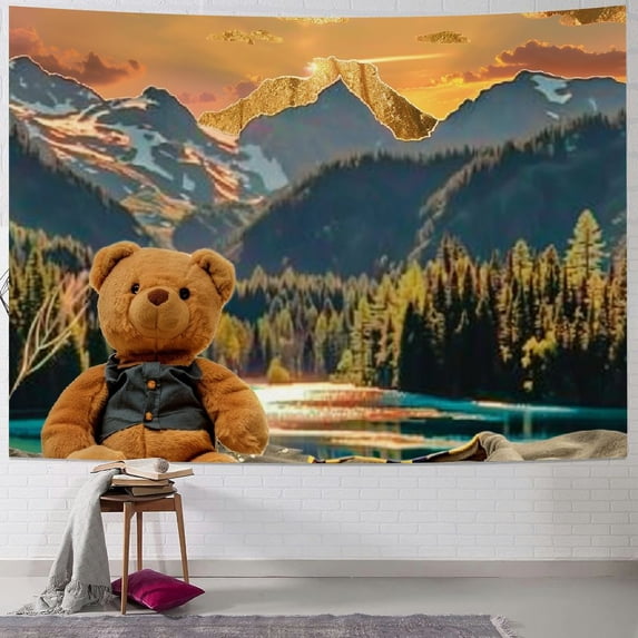 PRATYUS Mountain Tapestry Forest Tree Tapestry Sunset Tapestry Nature Landscape Tapestry Wall Hanging for Bedroom Room Decor Painting