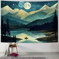 thumbnail image 1 of PRATYUS  Mountain Tapestry Nature Forest Tree Tapestries for Bedroom Aesthetic Starry Night Moon Stars Tapestrys Wall Hanging Teal Abstract Wall Tapestry for Dorm Living Room 60x50inch, 1 of 6